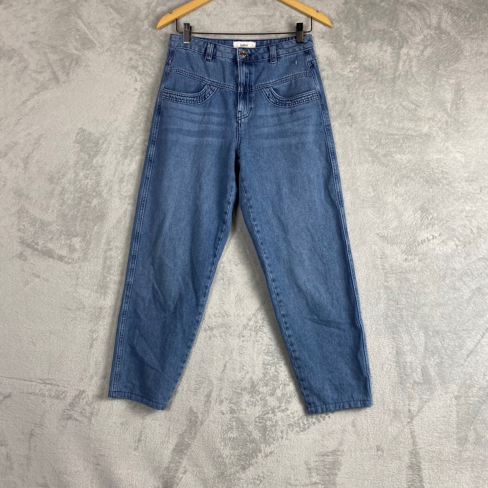Ba&sh Womens High Waisted Tapered Leg Denim Jeans Blue Size S Yoke Detail 0657